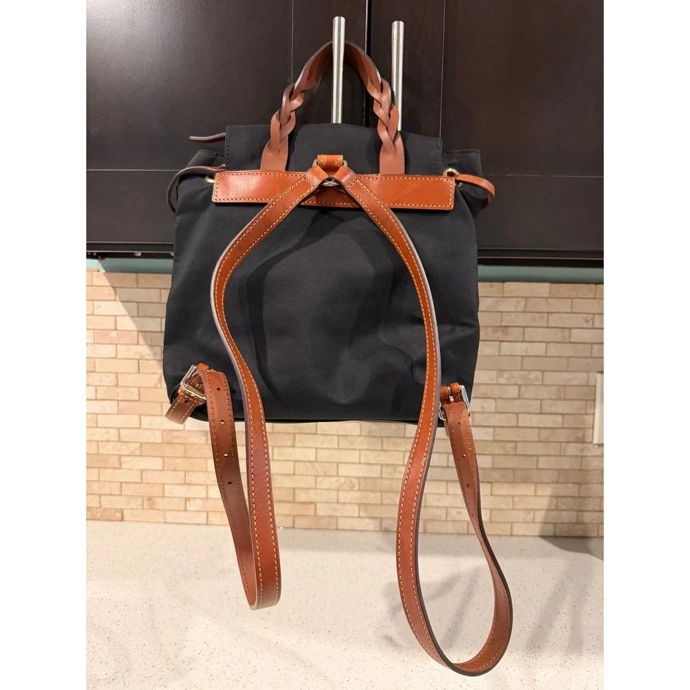 Dooney & Bourke Black Nylon Flap Backpack Lightweight Travel Bag